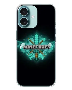 Чехол для iPhone 16 Plus с картинкой «Minecraft Diamond лого»