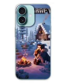 Чехол для iPhone 16 Plus с картинкой «Зимний Minecraft»