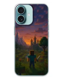Чехол для iPhone 16 Plus с картинкой «Стив у башни»