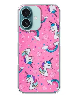 Чехол для iPhone 16 Plus с картинкой «Unicorn паттерн розовый»