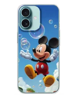Чехол для iPhone 16 Plus с картинкой «Mickey и мыльные пузыри»