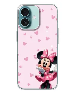 Чехол для iPhone 16 Plus с картинкой «Минни Маус и сердечки»