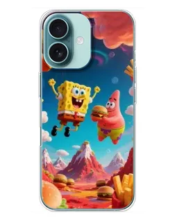 Чехол для iPhone 16 Plus с картинкой «Космический фастфуд»