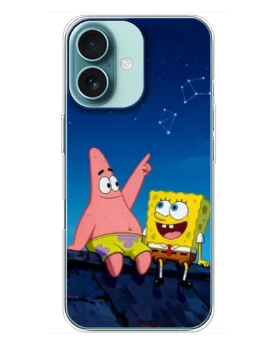 Чехол для iPhone 16 Plus с картинкой «Губка Боб и Патрик ночью»