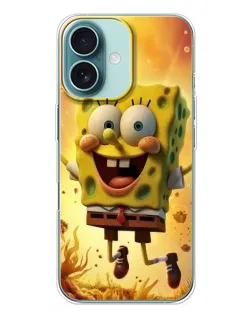 Чехол для iPhone 16 Plus с картинкой «Губка Боб прыгает»