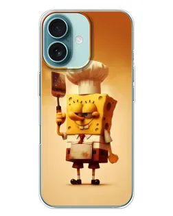 Чехол для iPhone 16 Plus с картинкой «Губка Боб повар»