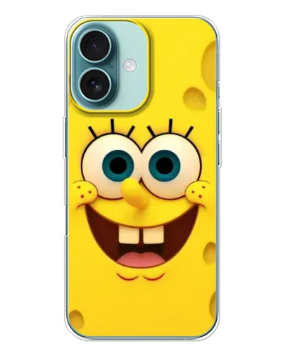 Чехол для iPhone 16 Plus с картинкой «Губка Боб улыбка»