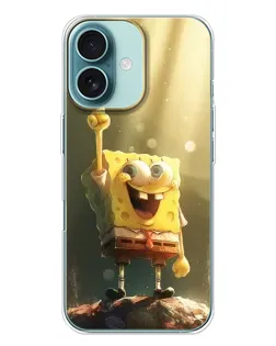 Чехол для iPhone 16 Plus с картинкой «Сияющий Спанч Боб»