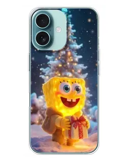 Чехол для iPhone 16 Plus с картинкой «Рождественский Спанч Боб»