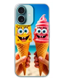 Чехол для iPhone 16 Plus с картинкой «Спанч Боб мороженое»