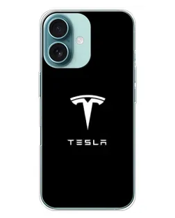 Чехол для iPhone 16 Plus с картинкой «Tesla White Logo»