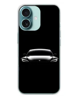 Чехол для iPhone 16 Plus с картинкой «Фары Tesla Night»
