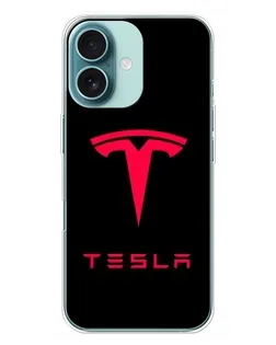 Чехол для iPhone 16 Plus с картинкой «Tesla Red Logo»
