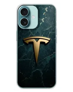 Чехол для iPhone 16 Plus с картинкой «Мраморная Tesla Gold»