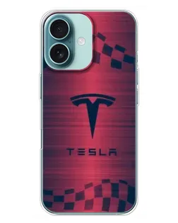 Чехол для iPhone 16 Plus с картинкой «Тесла красный карбон»