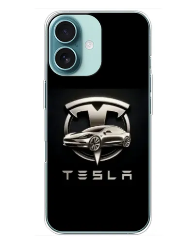 Чехол для iPhone 16 Plus с картинкой «Tesla — серебристое авто» Чехол для iPhone 16 Plus с картинкой «Tesla — серебристое авто»
