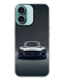 Чохол для iPhone 16 Plus з картинкою «Mercedes на чорному»