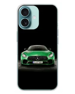 Чохол для iPhone 16 Plus з картинкою «Mercedes — неоновий лого»