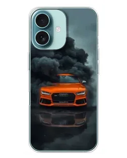 Чехол для iPhone 16 Plus с картинкой «Audi в облаках дыма»