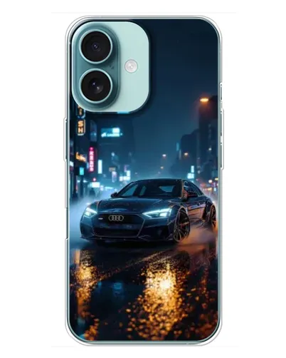 Чехол для iPhone 16 Plus с картинкой «Ночной город и Audi» Чехол для iPhone 16 Plus с картинкой «Ночной город и Audi»
