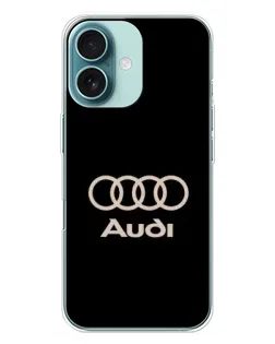 Чехол для iPhone 16 Plus с картинкой «Audi — золотой логотип»