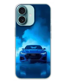 Чехол для iPhone 16 Plus с картинкой «Audi — голубая энергия»