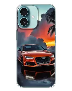Чехол для iPhone 16 Plus с картинкой «Audi — закат»