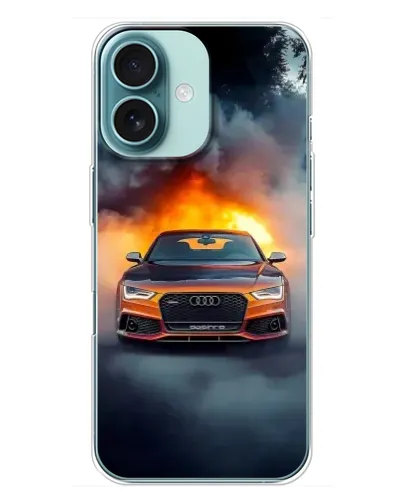 Чехол для iPhone 16 Plus с картинкой «Audi в огненном дыму» Чехол для iPhone 16 Plus с картинкой «Audi в огненном дыму»