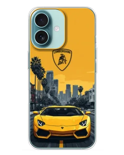 Чехол для iPhone 16 Plus с картинкой «Желтый Lamborghini город» Чехол для iPhone 16 Plus с картинкой «Желтый Lamborghini город»