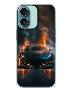 Чехол для iPhone 16 Plus с картинкой «Lamborghini дымная эстетика»