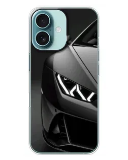 Чехол для iPhone 16 Plus с картинкой «Lamborghini фары детализация»