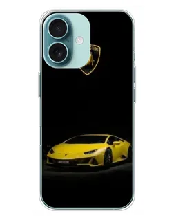 Чехол для iPhone 16 Plus с картинкой «Lamborghini желтый акцент»