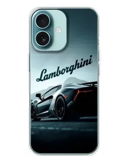Чехол для iPhone 16 Plus с картинкой «Классическая надпись Lamborghini»