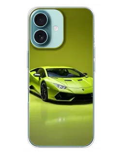 Чехол для iPhone 16 Plus с картинкой «Салатовый Lamborghini Huracan»