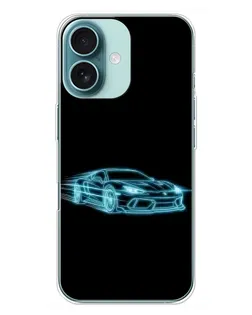 Чехол для iPhone 16 Plus с картинкой «Неоновый контур Lamborghini»