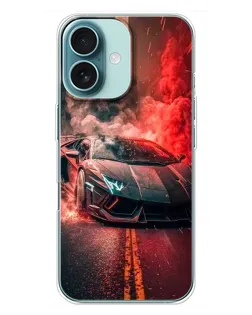 Чехол для iPhone 16 Plus с картинкой «Lamborghini красный дым»
