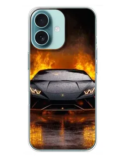 Чехол для iPhone 16 Plus с картинкой «Lamborghini в огне»