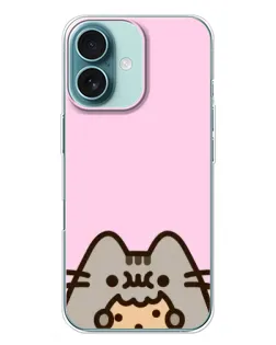 Чехол для iPhone 16 Plus с картинкой «Pusheen и печенье»