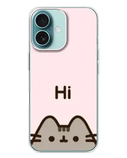 Чехол для iPhone 16 Plus с картинкой «Пушин говорит Hi»