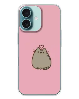 Чехол для iPhone 16 Plus с картинкой «Pusheen сердце»