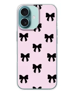Чехол для iPhone 16 Plus с картинкой «Черные банты Coquette»