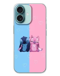 Чохол для iPhone 16 Plus з картинкою «Stitch та Angel Love»