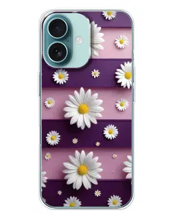 Чохол для iPhone 16 Plus з картинкою «Ромашки на фіолетовому»