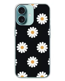 Чохол для iPhone 16 Plus з картинкою «Ромашки на чорному»