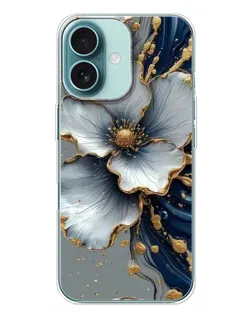 Чохол для iPhone 16 Plus з картинкою «Біла квітка та золотий флюїд»