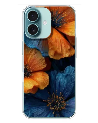 Чохол для iPhone 16 Plus з картинкою «Яскрава синьо-помаранчева флора»