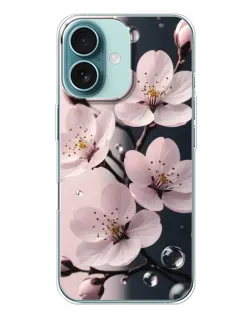 Чохол для iPhone 16 Plus з картинкою «Ніжня сакура та краплі»