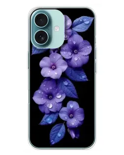 Чехол для iPhone 16 Plus с картинкой «Фиолетовые цветы с росою»