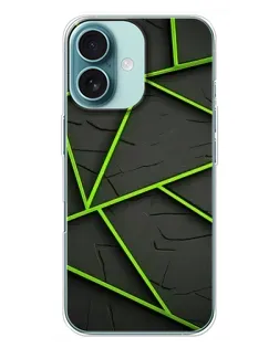 Чехол для iPhone 16 Plus с картинкой «Зеленые геометрические линии»