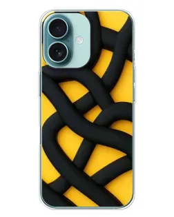 Чехол для iPhone 16 Plus с картинкой «Черное желтое переплетение»